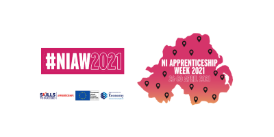 NI Apprenticeship week in Pink and Map of NI