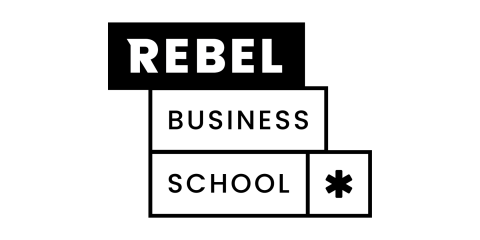 Rebel Business School written on white background